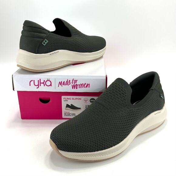 Ryka Fling Green Women Sneaker Size 12 Knit Casual Slip-On Anatomical Insole New - Picture 3 of 13